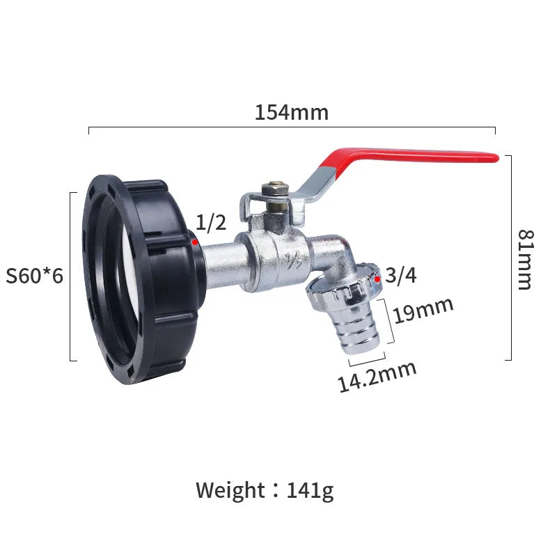 Durable IBC Tank Tap Adapter S60*6 to 1/2''/3/4'' Connector