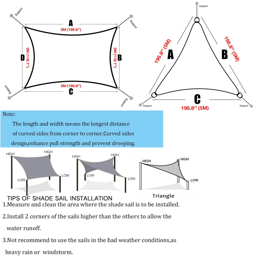 5/3.6/3/2M Triangle Shade Sail Waterproof