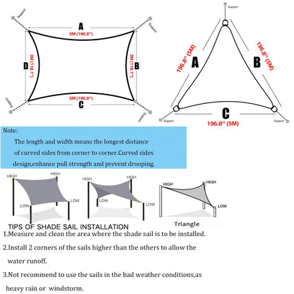 5/3.6/3/2M Triangle Shade Sail Waterproof