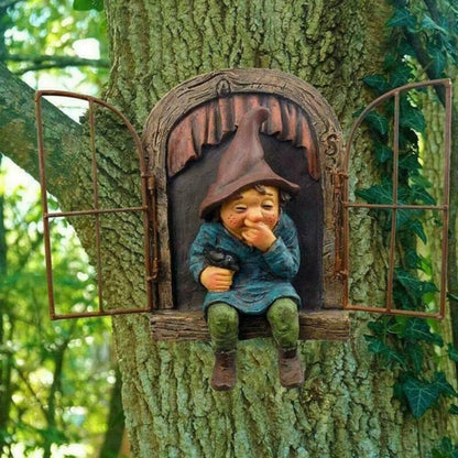 Creative Garden Statue Elf Go Out Tree Hug Suitable for Home