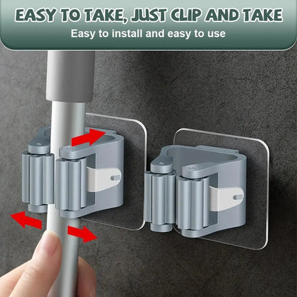 4PCS Mop Hook without Punching Broom Clamp Holder with Strong Magic and No Trace Wall Hanging Shelf with Adhesive Hook