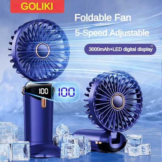 3000mAh Handheld Mini Fan – Foldable Neck Fan with Phone Stand