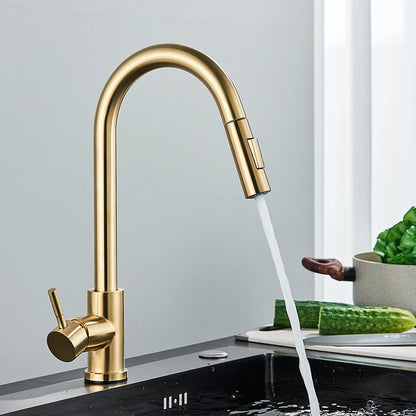 Quyanre Brushed Gold Kitchen Faucet Pull Out
