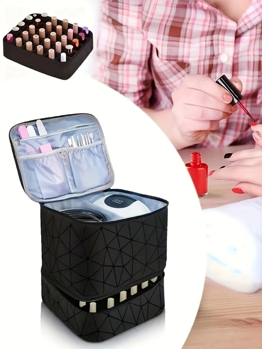 Woman's Portable Double-Layer Nail Polish Storage Bag - Multi-Function Organizer