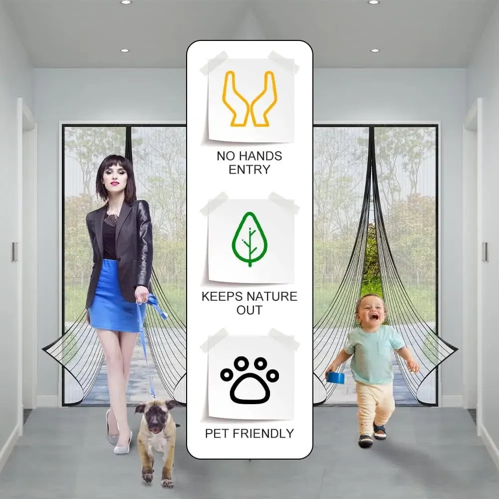 Magic Mesh Magnetic Screen Door Mesh Curtain Mosquito Net Bug Hands Free Partition Mute Striped Door Curtain Bedroom Ventilation