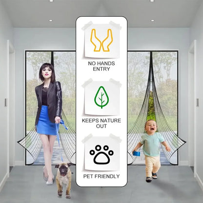 Magic Mesh Magnetic Screen Door Mesh Curtain Mosquito Net Bug Hands Free Partition Mute Striped Door Curtain Bedroom Ventilation