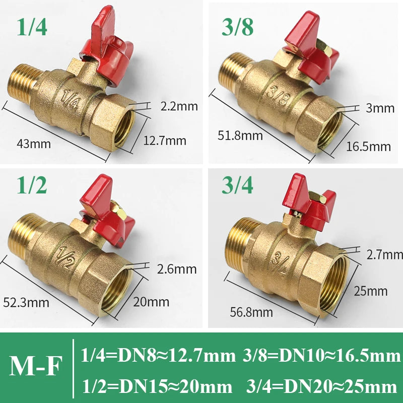 1/4" 3/8" 1/2" 3/4" Female To Female Thread Two Way Brass Shut Off