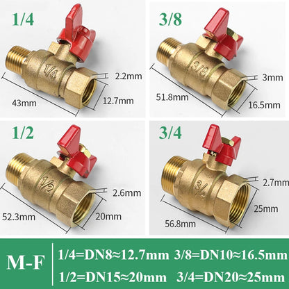 1/4" 3/8" 1/2" 3/4" Female To Female Thread Two Way Brass Shut Off