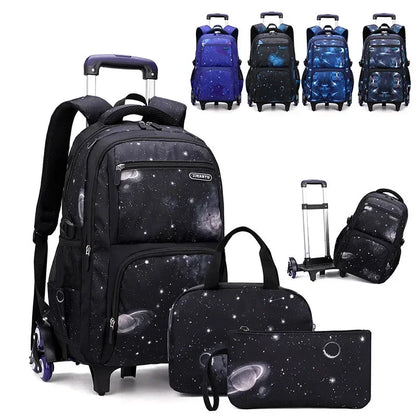 Kids School Bag with Wheels | Rolling Backpack for Boys with Lunch Bag