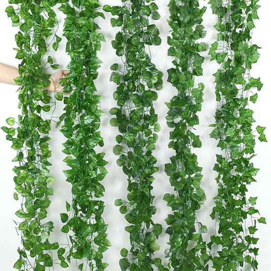 Artificial Green Ivy Leaf Garland - Silk Hanging Vine Décor