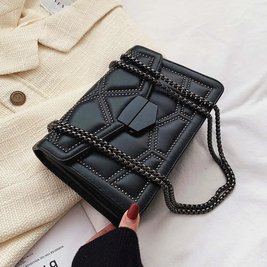 Vintage Rivet Chain Crossbody Bag – Women's PU Leather Flap Bag