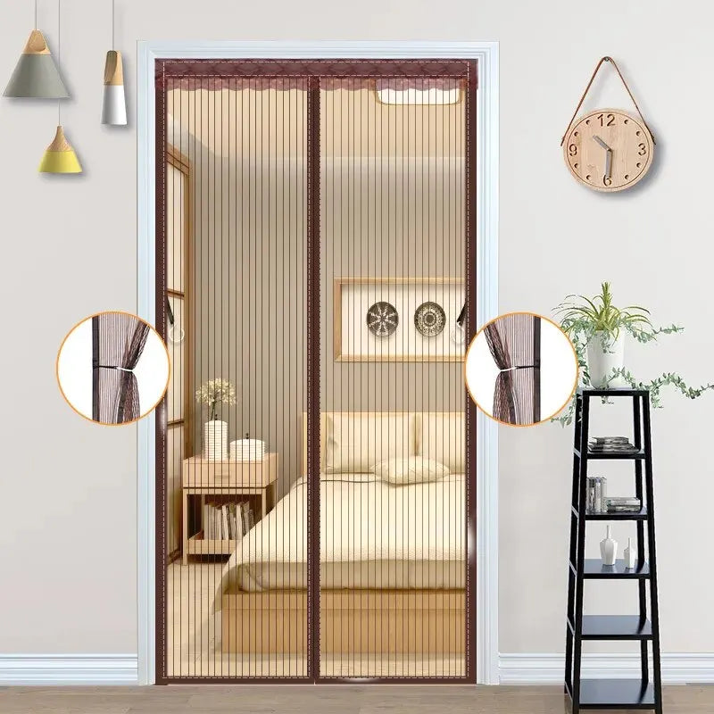 Magic Mesh Magnetic Screen Door Mesh Curtain Mosquito Net Bug Hands Free Partition Mute Striped Door Curtain Bedroom Ventilation