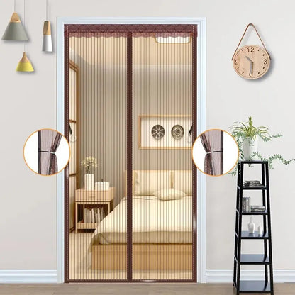 Magic Mesh Magnetic Screen Door Mesh Curtain Mosquito Net Bug Hands Free Partition Mute Striped Door Curtain Bedroom Ventilation