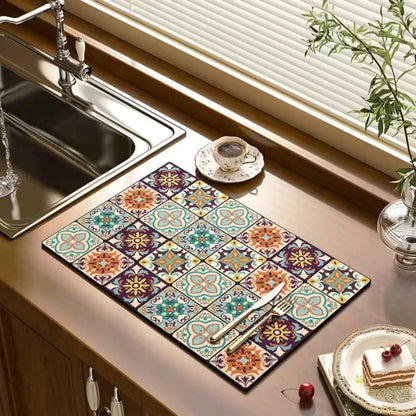 Kitchen Drying Mat Absorbent Drainage Mat Kitchen Rug Coffee Bar Mat Cups Bottles Placemats Tableware Mats