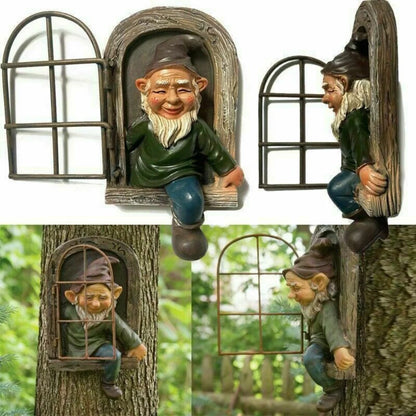 Creative Garden Statue Elf Go Out Tree Hug Suitable for Home
