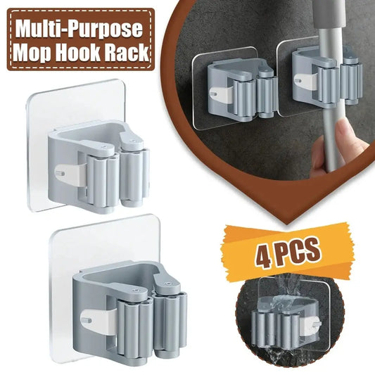4PCS Mop Hook without Punching Broom Clamp Holder with Strong Magic and No Trace Wall Hanging Shelf with Adhesive Hook