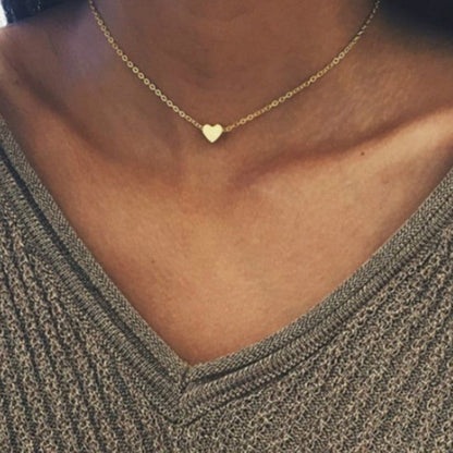 Simple Fashion Gold Color Double-sided Love Pendant Necklaces Clavicle Chains Necklace Women Jewelry Valentines Day Gift