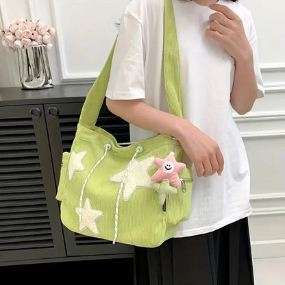Simple Star Pattern Large Tote Bag – Corduroy Drawstring Shoulder & Canvas Bag