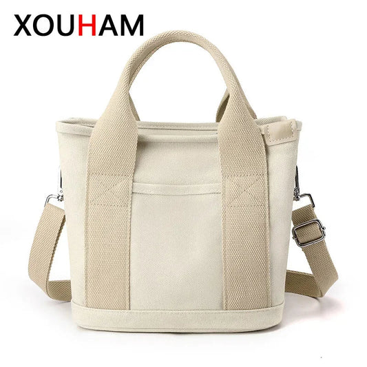 Small Canvas Shoulder Bag – Fashionable Ladies' Portable Bucket Tote, Mobile Phone Storage
