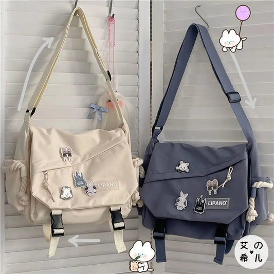 Unisex Large Capacity Shoulder Bag – Japanese Harajuku Badge Messenger for Students