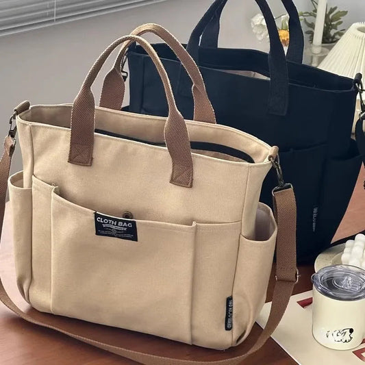 Urban Minimalist Canvas Tote Bag – Large Capacity Commuting Crossbody for Female Students